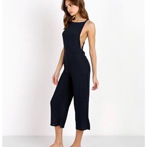 Cleobella Oleda Navy gauze wide leg Open Back overalls Size Small boho cochella